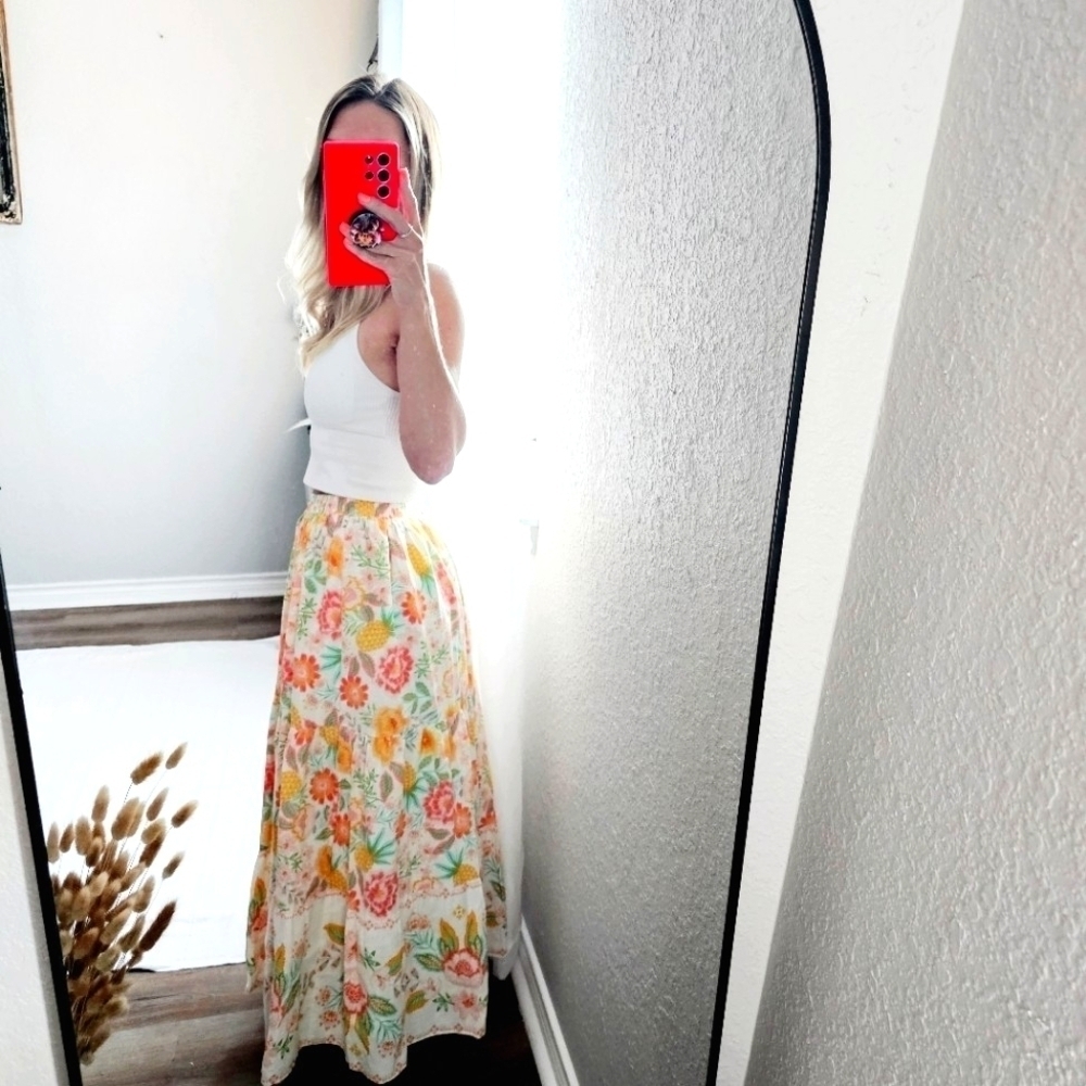Rachel Zoe 100% Cotton Fully Lined Pull On Floral Maxi Skirt 4 Colorful Rare New - Picture 6 of 16